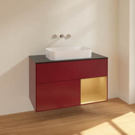 Тумба под раковину Villeroy & Boch Finion 100х50,1 см с подсветкой МДФ пион матовый лак/стекло черное матовое F662HFHB