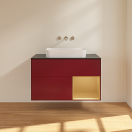 Тумба под раковину Villeroy & Boch Finion 100х50,1 см с подсветкой МДФ пион матовый лак/стекло черное матовое F662HFHB