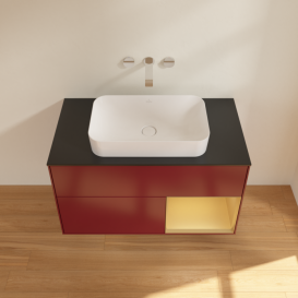 Тумба под раковину Villeroy & Boch Finion 100х50,1 см с подсветкой МДФ пион матовый лак/стекло черное матовое F662HFHB