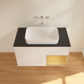 Тумба под раковину Villeroy & Boch Finion 100х50,1 см с подсветкой МДФ белый матовый лак/стекло черное матовое F662HFMT