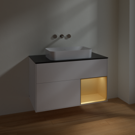 Тумба под раковину Villeroy & Boch Finion 100х50,1 см с подсветкой МДФ белый матовый лак/стекло черное матовое F662HFMT