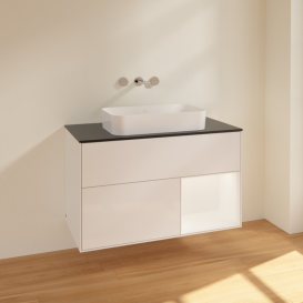 Тумба под раковину Villeroy & Boch Finion 100х50,1 см с подсветкой МДФ глянцевый белый лак/стекло черное матовое F662MTGF