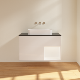 Тумба под раковину Villeroy & Boch Finion 100х50,1 см с подсветкой МДФ глянцевый белый лак/стекло черное матовое F662MTGF