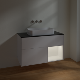 Тумба под раковину Villeroy & Boch Finion 100х50,1 см с подсветкой МДФ белый матовый лак/стекло черное матовое F662MTMT