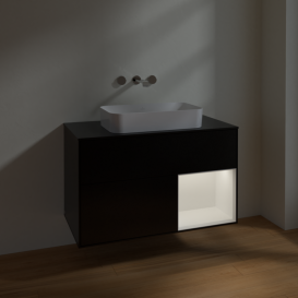 Тумба под раковину Villeroy & Boch Finion 100х50,1 см с подсветкой МДФ черный матовый лак/стекло черное матовое F662MTPD