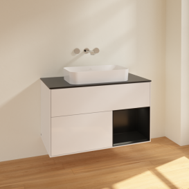 Тумба под раковину Villeroy & Boch Finion 100х50,1 см с подсветкой МДФ глянцевый белый лак/стекло черное матовое F662PDGF