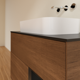 Тумба под раковину Villeroy & Boch Finion 100х50,1 см с подсветкой МДФ шпон грецкого ореха/стекло черное матовое F662PDGN