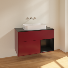 Тумба под раковину Villeroy & Boch Finion 100х50,1 см с подсветкой МДФ пион матовый лак/стекло черное матовое F662PDHB