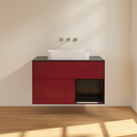 Тумба под раковину Villeroy & Boch Finion 100х50,1 см с подсветкой МДФ пион матовый лак/стекло черное матовое F662PDHB