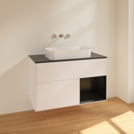 Тумба под раковину Villeroy & Boch Finion 100х50,1 см с подсветкой МДФ белый матовый лак/стекло черное матовое F662PDMT