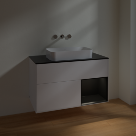 Тумба под раковину Villeroy & Boch Finion 100х50,1 см с подсветкой МДФ белый матовый лак/стекло черное матовое F662PDMT