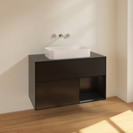 Тумба под раковину Villeroy & Boch Finion 100х50,1 см с подсветкой МДФ черный матовый лак/стекло черное матовое F662PDPD