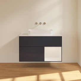 Тумба под раковину Villeroy & Boch Finion 100х50,1 см с подсветкой МДФ темно-синий матовый лак/стекло белое матовое F661GFHG