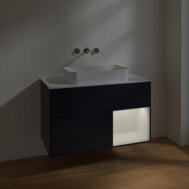 Тумба под раковину Villeroy & Boch Finion 100х50,1 см с подсветкой МДФ темно-синий матовый лак/стекло белое матовое F661GFHG