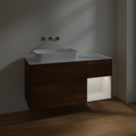 Тумба под раковину Villeroy & Boch Finion 120х50,1 см с подсветкой МДФ шпон грецкого ореха/стекло белое матовое F691GFGN