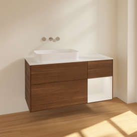 Тумба под раковину Villeroy & Boch Finion 120х50,1 см с подсветкой МДФ шпон грецкого ореха/стекло белое матовое F691GFGN