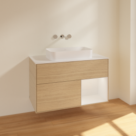 Тумба под раковину Villeroy & Boch Finion 100х50,1 см с подсветкой МДФ шпон дуба/стекло белое матовое F661GFPC