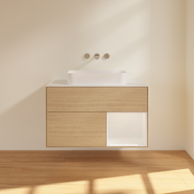 Тумба под раковину Villeroy & Boch Finion 100х50,1 см с подсветкой МДФ шпон дуба/стекло белое матовое F661GFPC