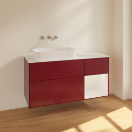 Тумба под раковину Villeroy & Boch Finion 120х50,1 см с подсветкой МДФ пион матовый лак/стекло белое матовое F691GFHB