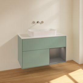 Тумба под раковину Villeroy & Boch Finion 100х50,1 см с подсветкой МДФ оливковый матовый лак/стекло белое матовое F661GKGM