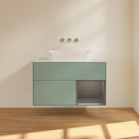 Тумба под раковину Villeroy & Boch Finion 100х50,1 см с подсветкой МДФ оливковый матовый лак/стекло белое матовое F661GKGM