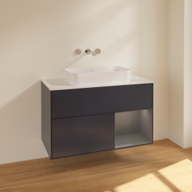 Тумба под раковину Villeroy & Boch Finion 100х50,1 см с подсветкой МДФ темно-синий матовый лак/стекло белое матовое F661GKHG
