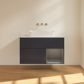 Тумба под раковину Villeroy & Boch Finion 100х50,1 см с подсветкой МДФ темно-синий матовый лак/стекло белое матовое F661GKHG