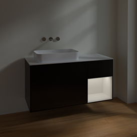 Тумба під раковину Villeroy & Boch Finion 120х50,1 см із підсвічуванням МДФ чорний матовий лак/скло біле матове F691GFPD
