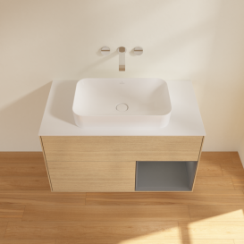 Тумба под раковину Villeroy & Boch Finion 100х50,1 см с подсветкой МДФ шпон дуба/стекло белое матовое F661GKPC