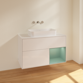 Тумба под раковину Villeroy & Boch Finion 100х50,1 см с подсветкой МДФ глянцевый белый лак/стекло белое матовое F661GMGF