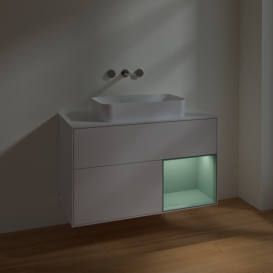 Тумба под раковину Villeroy & Boch Finion 100х50,1 см с подсветкой МДФ глянцевый белый лак/стекло белое матовое F661GMGF