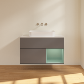 Тумба під раковину Villeroy & Boch Finion 100х50,1 см з підсвічуванням МДФ антрацит матовий лак/скло біле матове F661GMGK