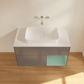 Тумба під раковину Villeroy & Boch Finion 100х50,1 см з підсвічуванням МДФ антрацит матовий лак/скло біле матове F661GMGK