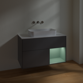 Тумба під раковину Villeroy & Boch Finion 100х50,1 см з підсвічуванням МДФ антрацит матовий лак/скло біле матове F661GMGK