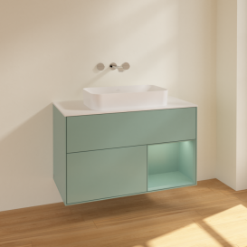 Тумба под раковину Villeroy & Boch Finion 100х50,1 см с подсветкой МДФ оливковый матовый лак/стекло белое матовое F661GMGM