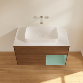 Тумба под раковину Villeroy & Boch Finion 100х50,1 см с подсветкой МДФ шпон грецкого ореха/стекло белое матовое F661GMGN