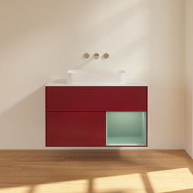 Тумба под раковину Villeroy & Boch Finion 100х50,1 см с подсветкой МДФ пион матовый лак/стекло белое матовое F661GMHB