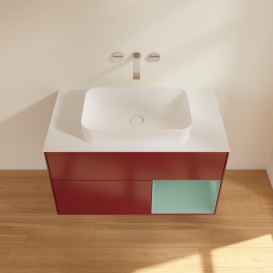 Тумба под раковину Villeroy & Boch Finion 100х50,1 см с подсветкой МДФ пион матовый лак/стекло белое матовое F661GMHB