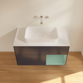 Тумба под раковину Villeroy & Boch Finion 100х50,1 см с подсветкой МДФ темно-синий матовый лак/стекло белое матовое F661GMHG