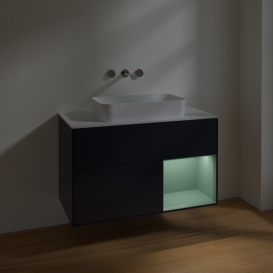 Тумба под раковину Villeroy & Boch Finion 100х50,1 см с подсветкой МДФ темно-синий матовый лак/стекло белое матовое F661GMHG