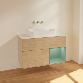 Тумба под раковину Villeroy & Boch Finion 100х50,1 см с подсветкой МДФ шпон дуба/стекло белое матовое F661GMPC