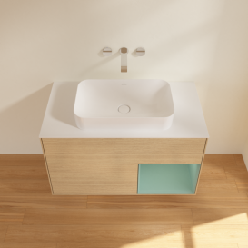 Тумба под раковину Villeroy & Boch Finion 100х50,1 см с подсветкой МДФ шпон дуба/стекло белое матовое F661GMPC