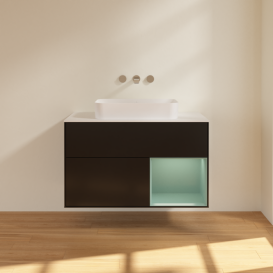 Тумба под раковину Villeroy & Boch Finion 100х50,1 см с подсветкой МДФ черный матовый лак/стекло белое матовое F661GMPD