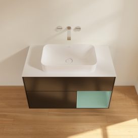 Тумба под раковину Villeroy & Boch Finion 100х50,1 см с подсветкой МДФ черный матовый лак/стекло белое матовое F661GMPD