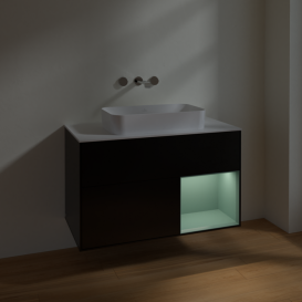 Тумба под раковину Villeroy & Boch Finion 100х50,1 см с подсветкой МДФ черный матовый лак/стекло белое матовое F661GMPD