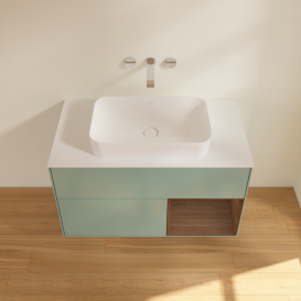 Тумба под раковину Villeroy & Boch Finion 100х50,1 см с подсветкой МДФ оливковый матовый лак/стекло белое матовое F661GNGM