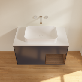 Тумба под раковину Villeroy & Boch Finion 100х50,1 см с подсветкой МДФ темно-синий матовый лак/стекло белое матовое F661GNHG