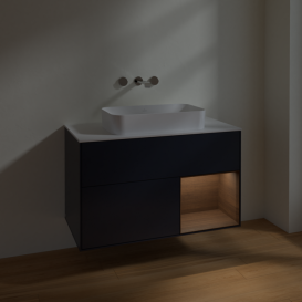 Тумба под раковину Villeroy & Boch Finion 100х50,1 см с подсветкой МДФ темно-синий матовый лак/стекло белое матовое F661GNHG