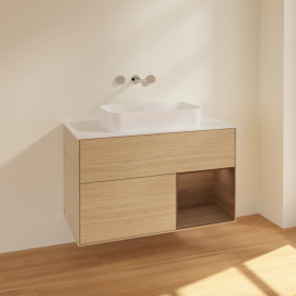 Тумба под раковину Villeroy & Boch Finion 100х50,1 см с подсветкой МДФ шпон дуба/стекло белое матовое F661GNPC