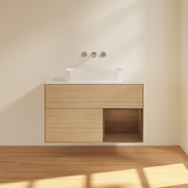 Тумба под раковину Villeroy & Boch Finion 100х50,1 см с подсветкой МДФ шпон дуба/стекло белое матовое F661GNPC